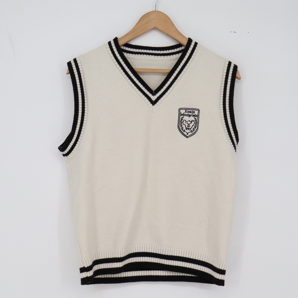 Koala lefootprints Sweater Vest Unisex M Cream Preppy Crest Striped Excellent